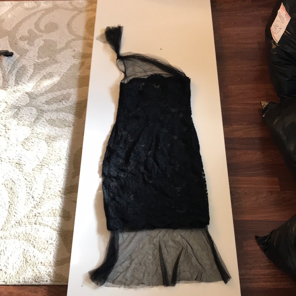 Monique Lhulier Black One Shoulder Dress Sz 6
